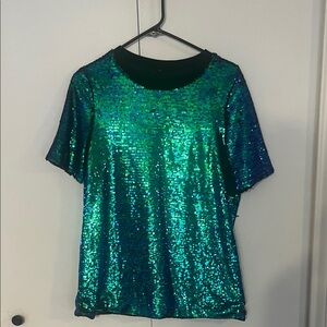 SHEIN Emerald Sequin Short Sleeve Top